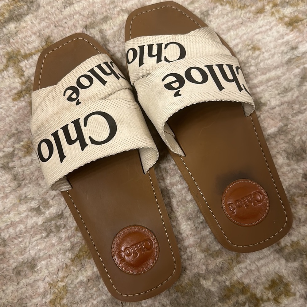 Chloe Woody Logo Slide Sandal White